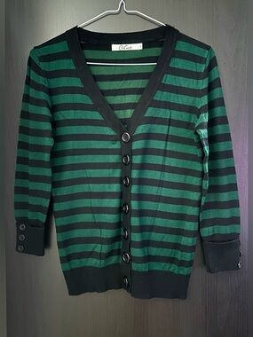 Green and Black Stripe Cardigan